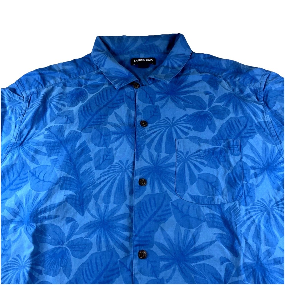 LANDS' END Men's‎ Blue Short Sleeve Shirt Lightweight Pocket Hawaiian XXL